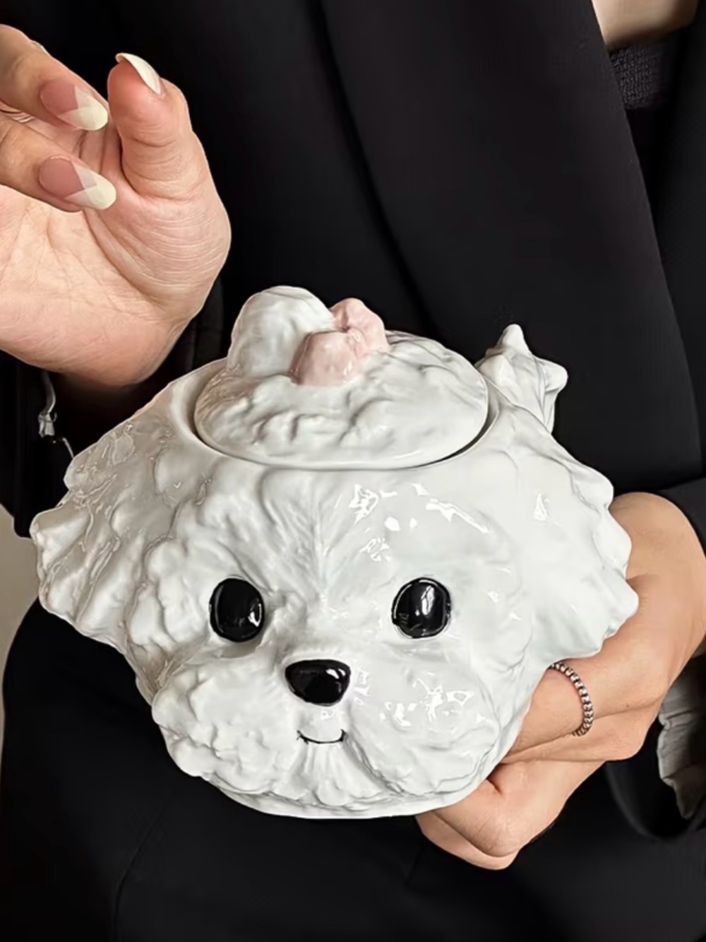 {NEW} White Ceramic Puppy Mug w/lid 12oz
